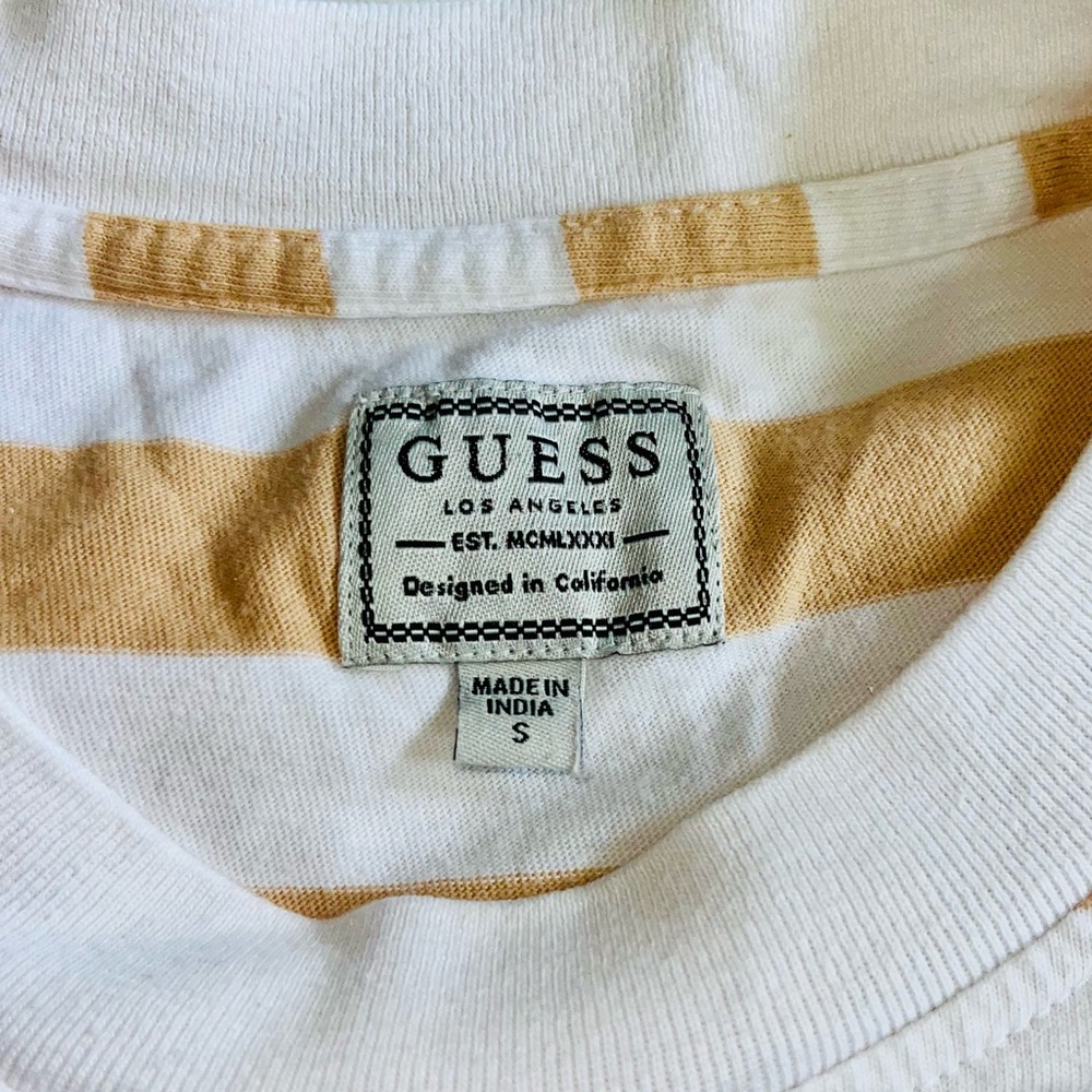 Guess Tan and White Striped Long Sleeved Shirt Men’s Size Small - Picture 4 of 9